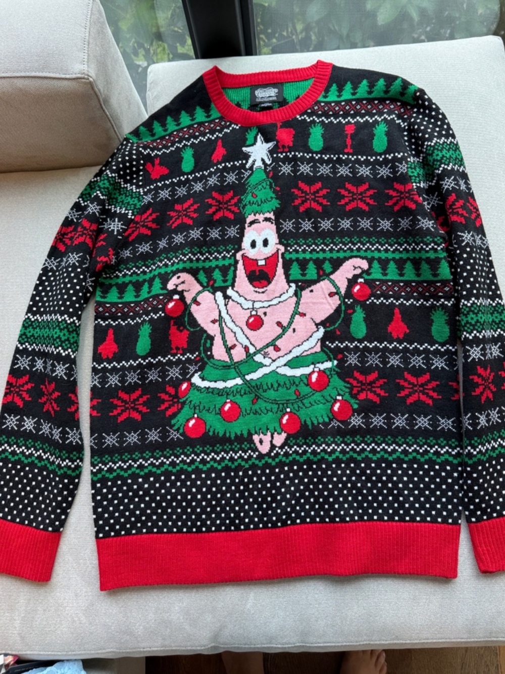 Sponge Bob Square Pants Patrick Star Fish Holiday Knit Sweater - Men M Spongebob